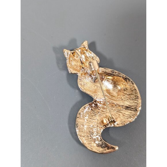 Red Fox Brooch Enamel Rhinestone Pave Gold Tone Classic Retro - Picture 4 of 5